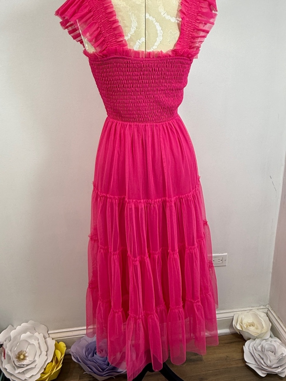 Baltic Born Bright Pink Smocked Tulle Top - Picture 8 of 12